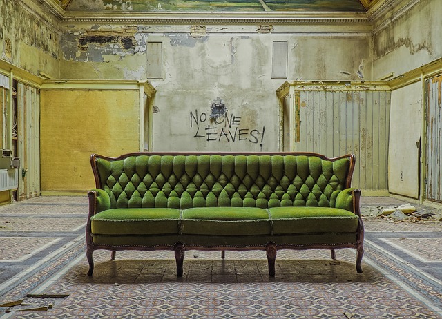 green sofa in fancy room